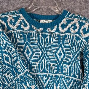 Vtg Lake Harmony Chunky Knit Sweater Mens M Grandpa Nordic Fair Isle USA 90s